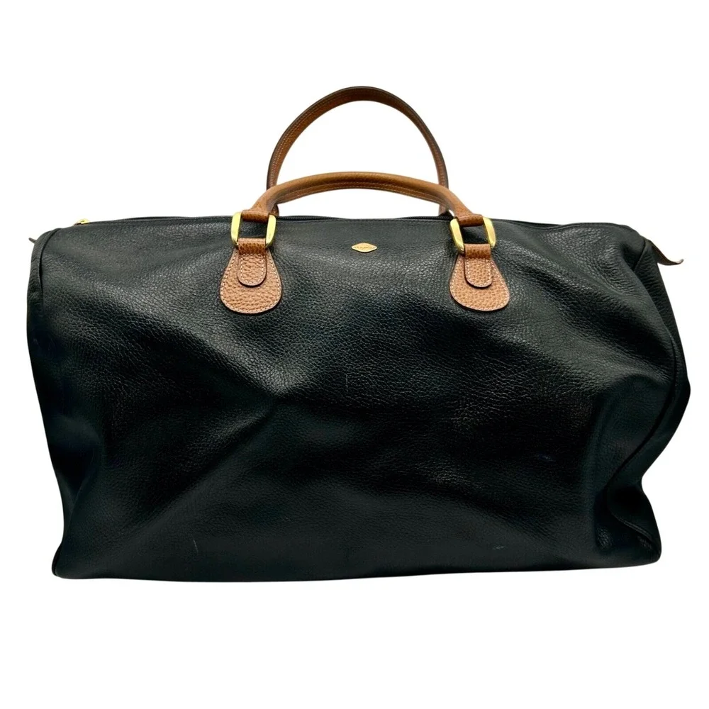 I‎ Santi Duffel Overnight Bag Leather Made In Italy Black Brown Top Handle EUC